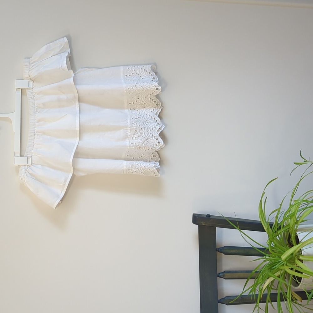 Off the shoulder, White, Eyelet Shirt